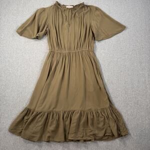 Knox Rose Women's X-Small Olive Green Midi Dress Tiered Ruffle Hem Elastic Waist
